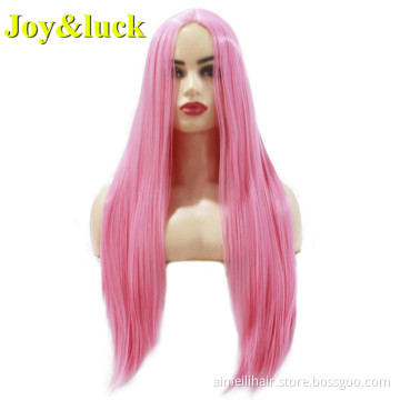 Pink Wig  For White Women Front Lace Wholesale Prices Party Cosplay Long Natural Straight Wig Lace Front Synthetic Hair Wigs